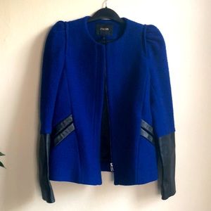 Maje Electric Blue Wool and Leather Jacket. Sz 38.